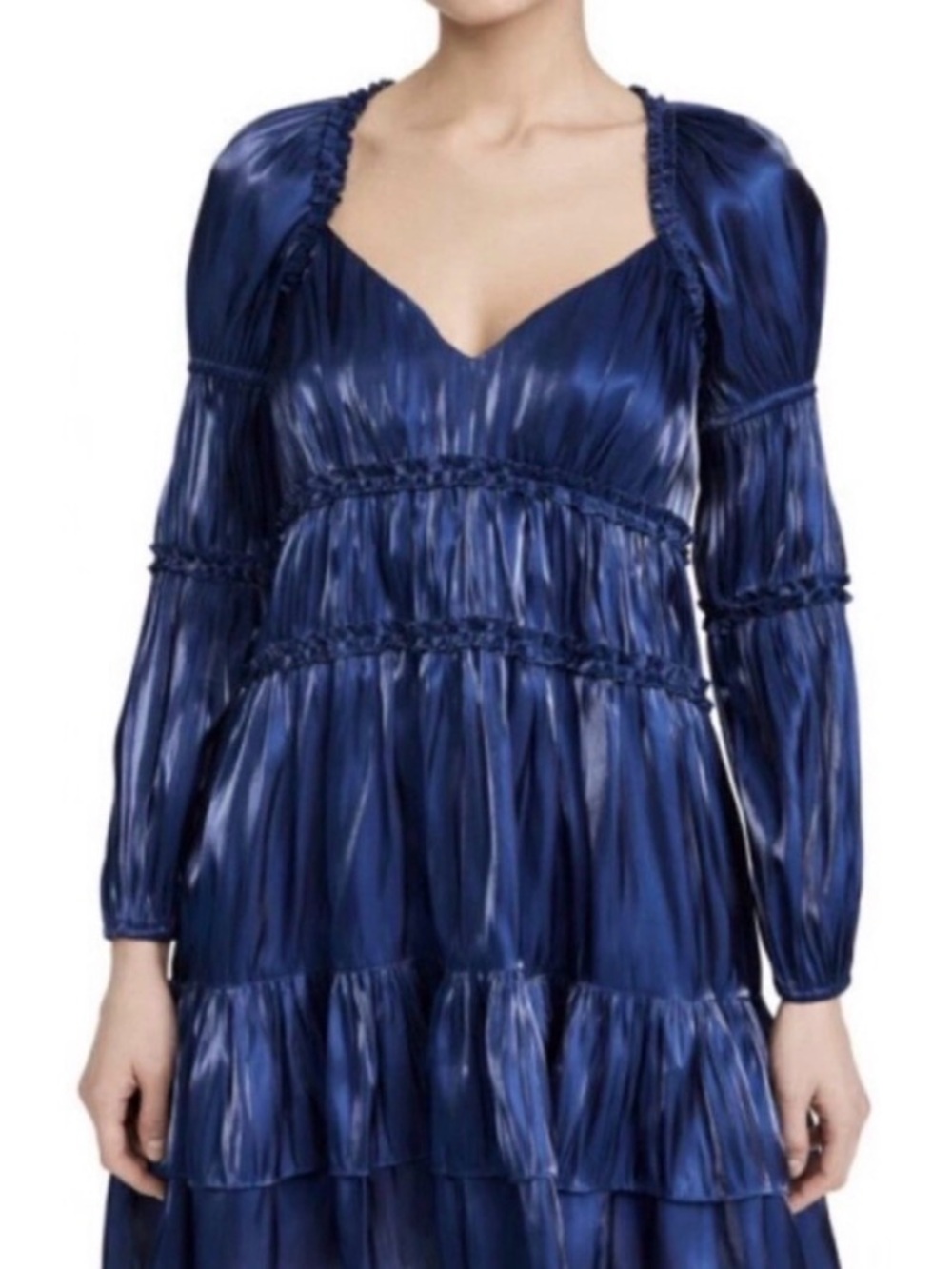 Cinq a Sept Long-Sleeve Tiered Dress in Blue